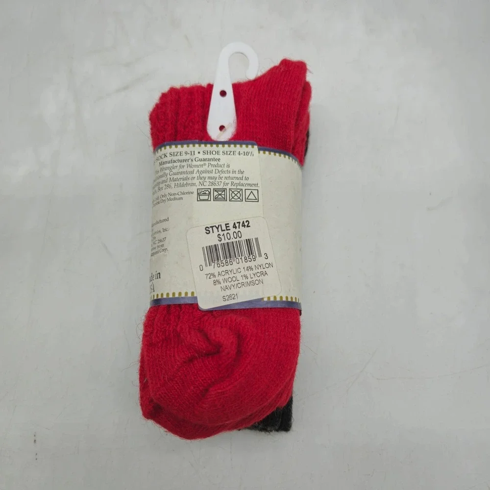 Wrangler Ladies Womens Socks 2 Pair Pack Wool Blend Red Black Vintage USA Made
